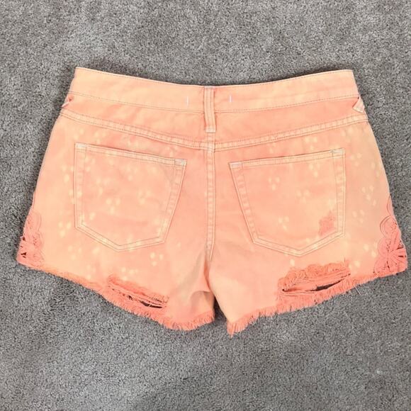 Free People Orange Distressed Shorts with Lace. - Picture 3 of 7